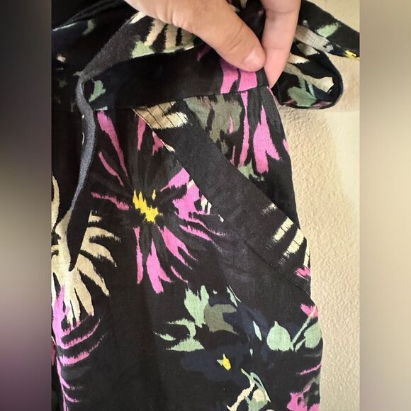 Scotch and Soda Floral Print Tie Waist 100% Linen Romper Black Multicolor Size 6 - Picture 5 of 15